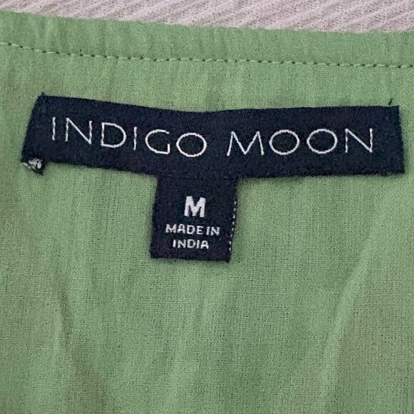 Indigo Moon Green Mirror Embroidered Festival Boho Top Medium Sleeveless Cotton - Picture 8 of 13